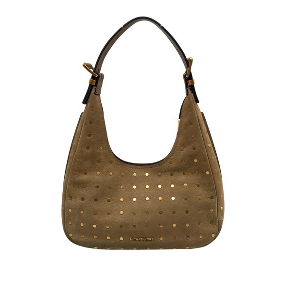Michael Kors Husk Pebbled Leather Studded Nolita Hobo Shoulder Bag - Picture 1 of 11